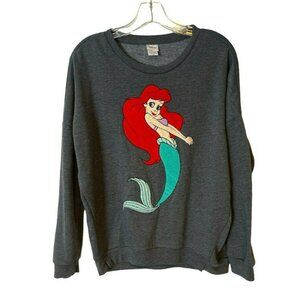 Ariel Disney Sweatshirt Womens Medium Embroidered Gray Long Sleeve Cozy